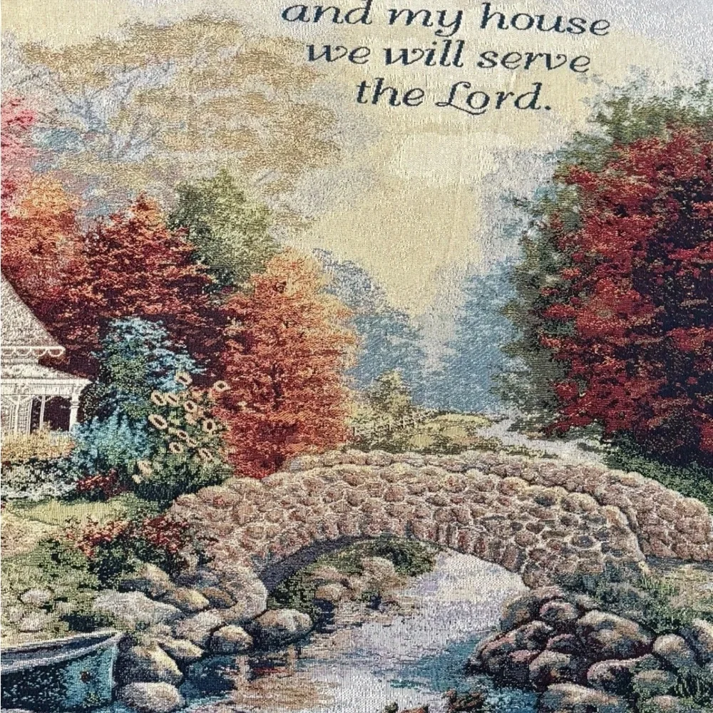 COUNTRY COTTAGE Tapestry Fringe Throw Blanket Christian Prayer Home Nicky Boehme